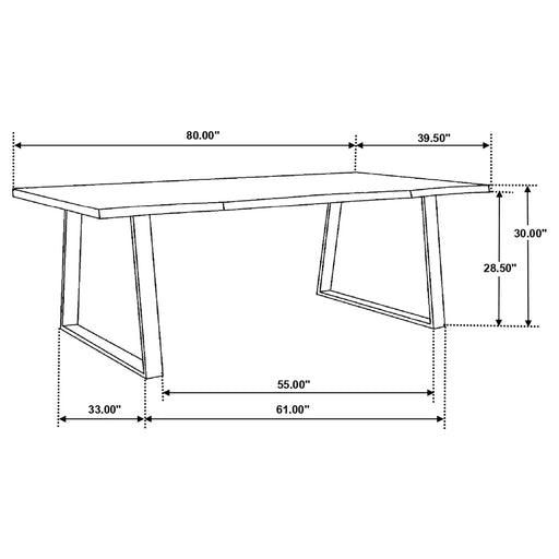 CoasterElevations Ditman 80-inch live edge dining table with grey sheesham wood, showcasing natural wood grain and modern furniture design.
