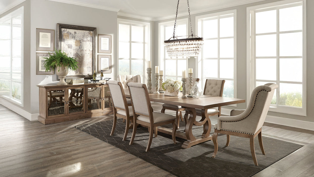 CoasterEssence Brockway 7-piece extension leaf dining set in barley brown finish