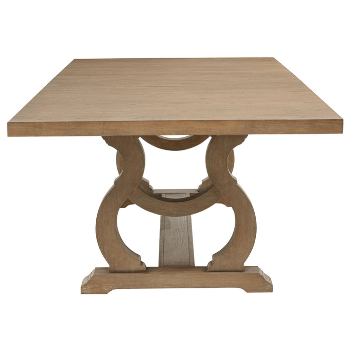 CoasterEssence Brockway 7-piece extension leaf dining set in barley brown, table with six chairs