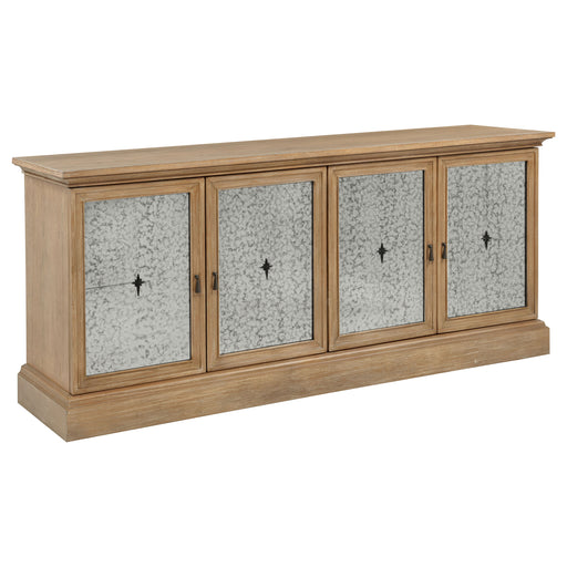 CoasterEssence Brockway 4-door dining sideboard buffet cabinet in barley brown wood with sleek design and metal handles.