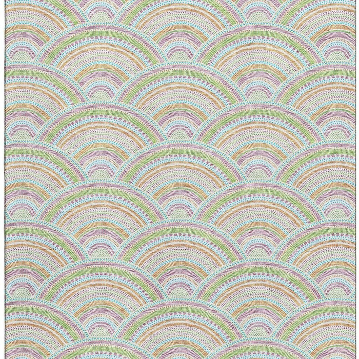 10' X 14' Geometric Washable Area Rug With UV Protection (677717) - Pearl / Orange / Green