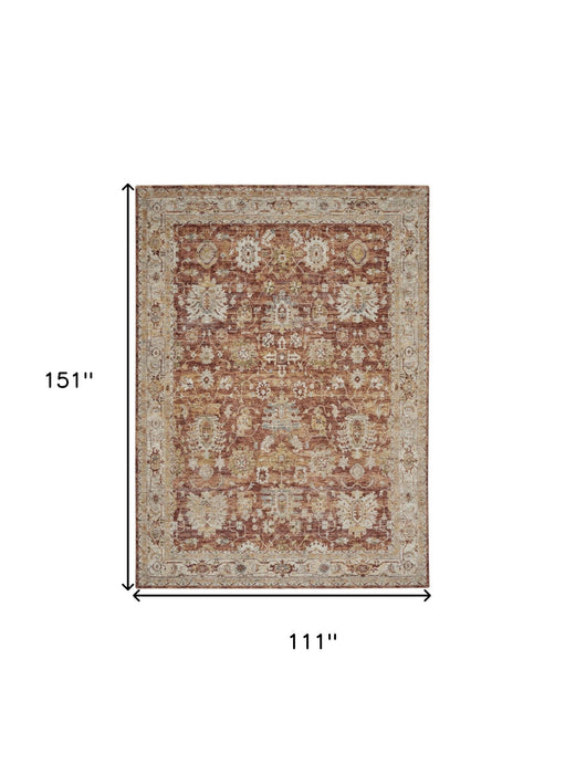 9' X 13' Geometric Distressed Area Rug (553101) - Rust / Ivory / Blue