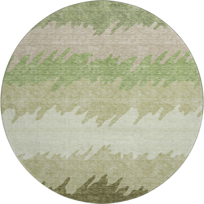 8' Striped Washable Round Rug With UV Protection - Green And Beige