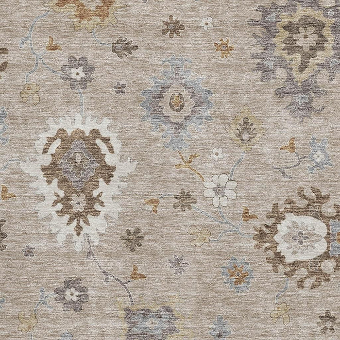 10' X 14' Floral Medallion Washable Area Rug With UV Protection - Taupe