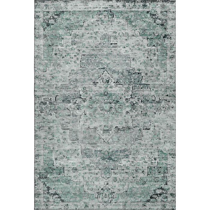 10' X 14' Floral Medallion Washable Area Rug With UV Protection (705101) - Teal / Gray