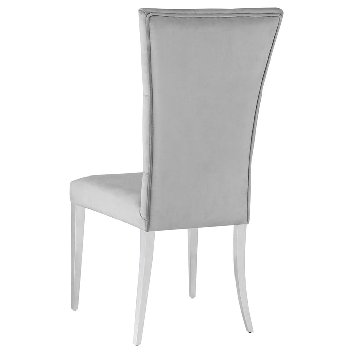 CoasterElevations Kerwin 5-piece rectangular dining table set with grey upholstery and chrome legs, modern furniture for dining room.