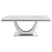 Kerwin 7-piece rectangular dining table set by CoasterElevations in grey with chrome accents, including table and matching chairs.