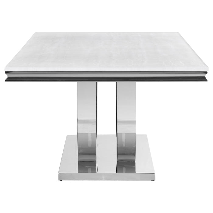 CoasterElevations Kerwin rectangular 71-inch stone top dining table with white finish, showcasing its sturdy furniture design.