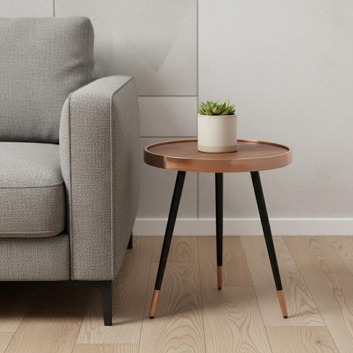 Wood Stainless Steel Round End Table (719956) - Walnut / Black / Rose