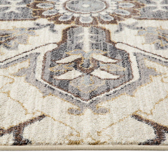 9' x 12' Floral Medallion Power Loom Area Rug - Ivory Gray And Black