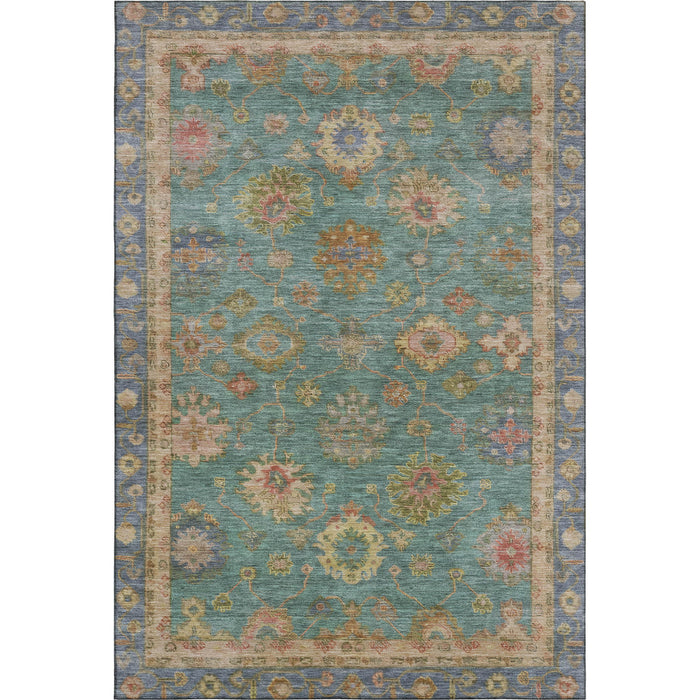 10' X 14' Oriental Washable Area Rug With UV Protection (716425) - Teal / Blush