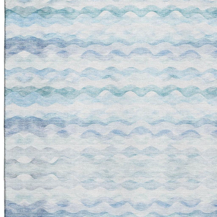 10' X 8' Coastal Geometric Washable Area Rug With UV Protection - Blue And Ivory