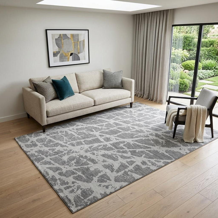 5' X 8' Abstract Washable Area Rug With UV Protection (646532) - Charcoal / Ivory