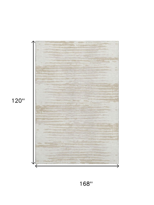 10' X 14' Striped Washable Area Rug With UV Protection (670567) - Ivory / Beige