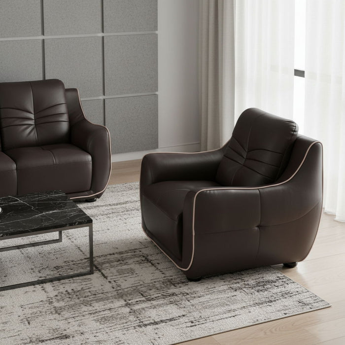 Leather Match Solid Color Flared Arms Club Chair Brown Legs - Brown