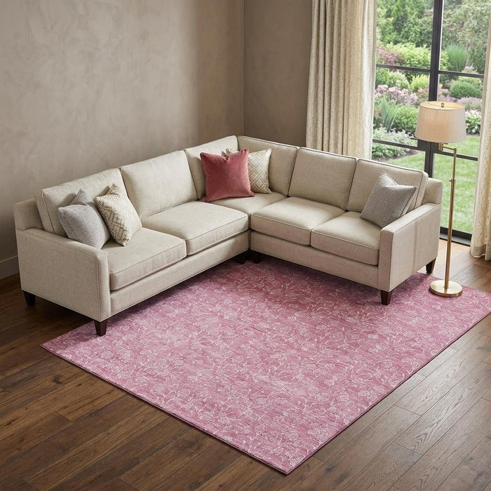 10' X 14' Floral Washable Area Rug With UV Protection (656400) - Blush / Ivory