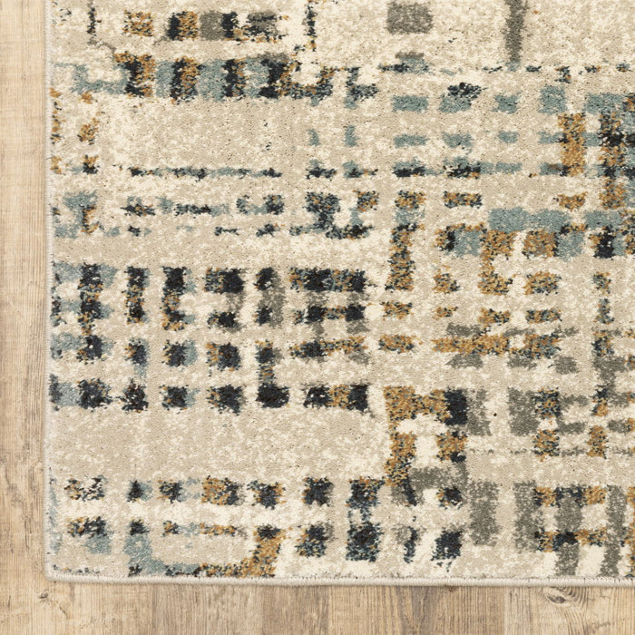 8' x 10' Abstract Power Loom Stain Resistant Area Rug - Beige Gray Blues Orange Yellow And Ivory