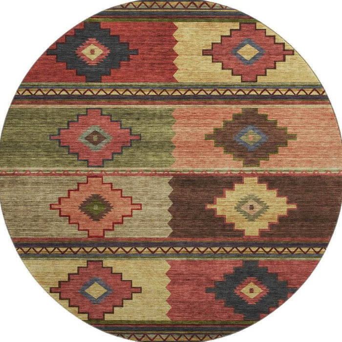 8' Geometric Washable Round Rug With UV Protection - Rust