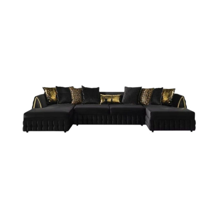 Velvet U Shaped Sofa Chaise Sectional With Toss Pillows - Black