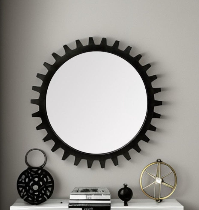 37" Round Metal Frame Wall Mirror - Black