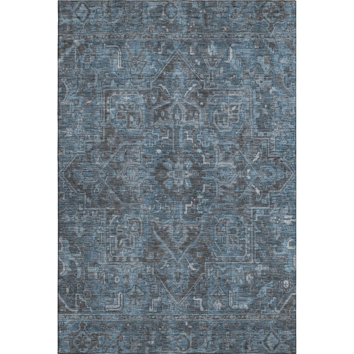 10' X 14' Medallion Distressed Washable Area Rug With UV Protection (649756) - Navy Blue / Gray