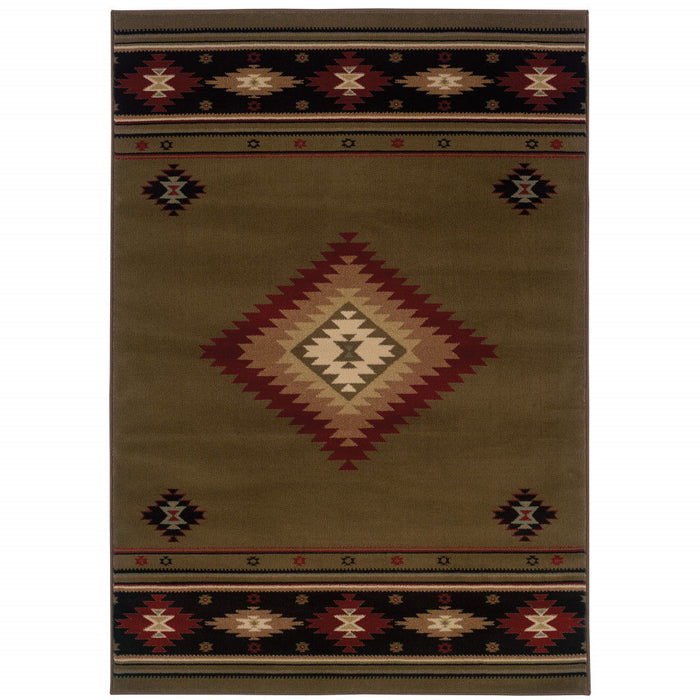 10' x 13' Southwestern Power Loom Stain Resistant Area Rug - Green