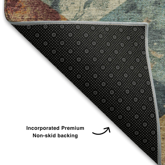 10' X 14' Geometric Washable Area Rug With UV Protection (709312) - Navy Blue / Orange / Red