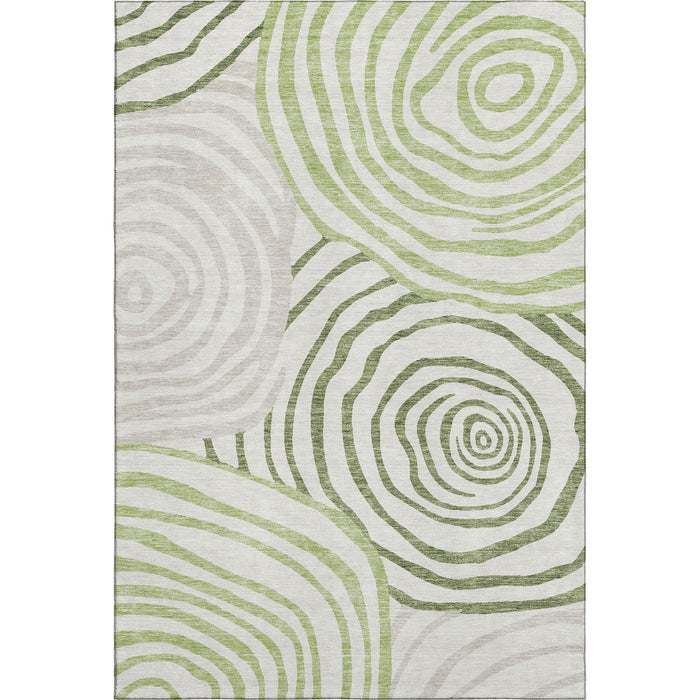 10' X 14' Abstract Washable Area Rug With UV Protection - Green / Ivory
