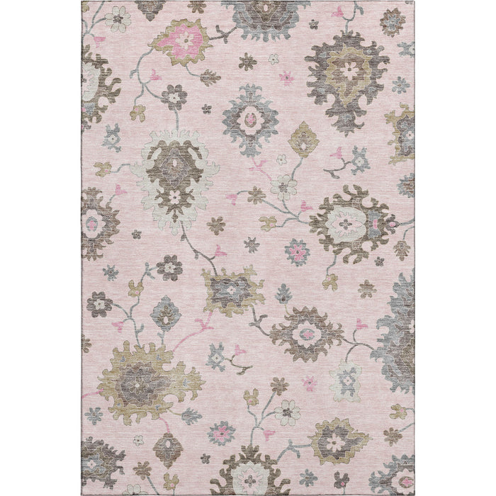 10' X 14' Floral Medallion Washable Area Rug With UV Protection - Pink