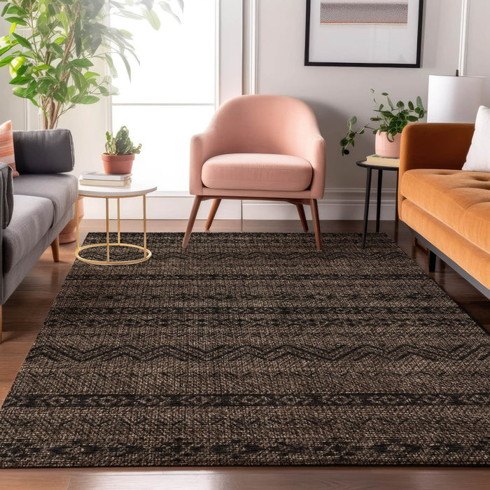 10' X 14' Southwestern Washable Area Rug With UV Protection - Chocolate And Gray