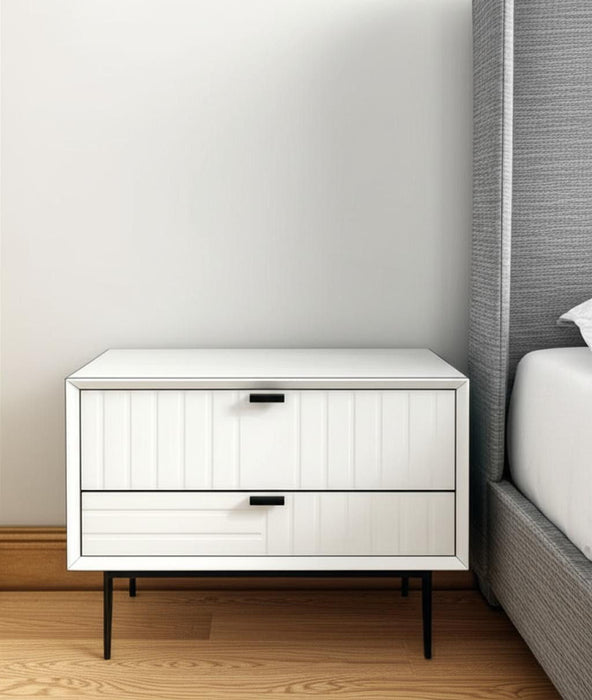 Two Drawer Faux Wood Nightstand - White And Black