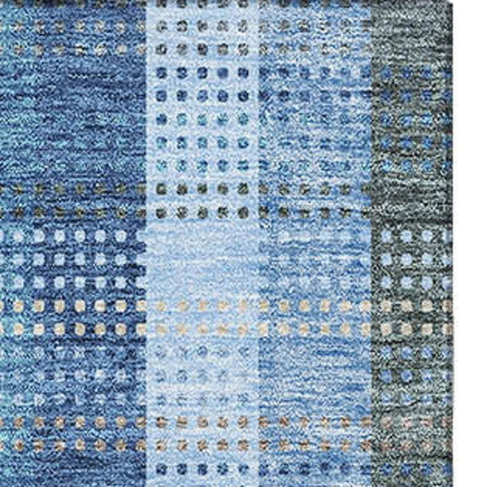 10' X 14' Plaid Washable Area Rug With UV Protection (676458) - Denim Blue / Gray / Beige