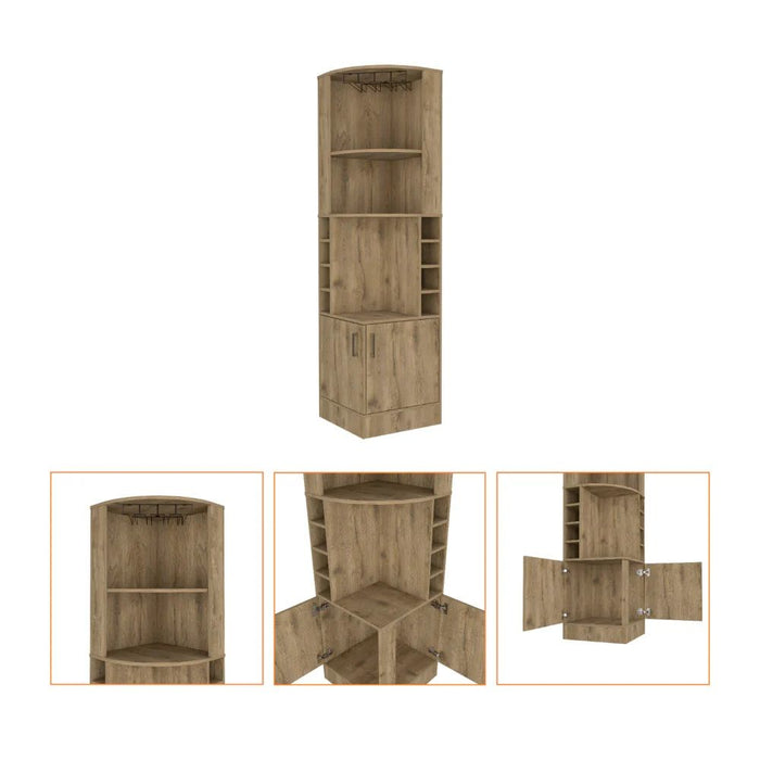 Corner Bar Cabinet With Eleven Shelves - Natural