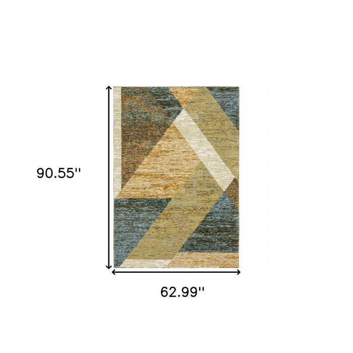 5' x 7' Geometric Power Loom Area Rug - Beige And Blue