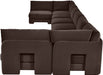Beige Hammond velvet upholstered 8-piece U-shaped sectional sofa by Meridian Furniture, armless design, stationary living room furniture.