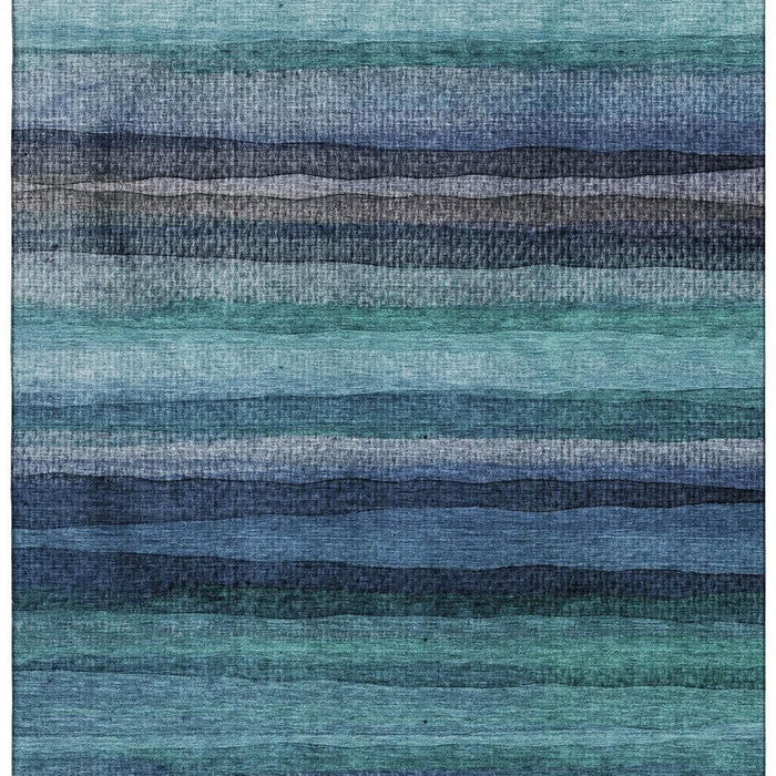 10' X 14' Striped Washable Area Rug With UV Protection (717602) - Teal / Navy Blue