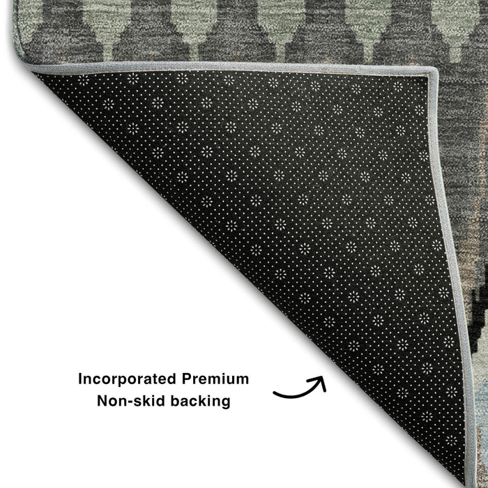 10' X 14' Southwestern Washable Area Rug With UV Protection (668217) - Black / Gray / Blue