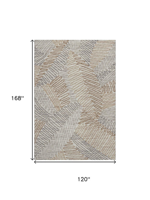 10' X 14' Botanical Leaves Washable Area Rug With UV Protection (644994) - Coffee / Ivory / Gray