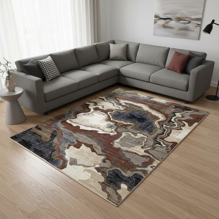 8' X 10' Abstract Area Rug (660188) - Beige / Blue / Black
