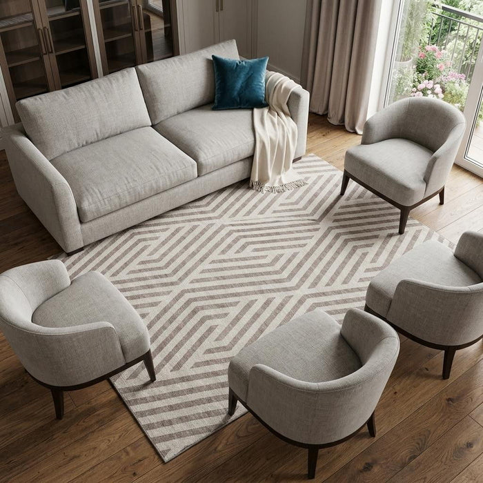 10' X 14' Geometric Washable Area Rug With UV Protection (648598) - Taupe / Ivory