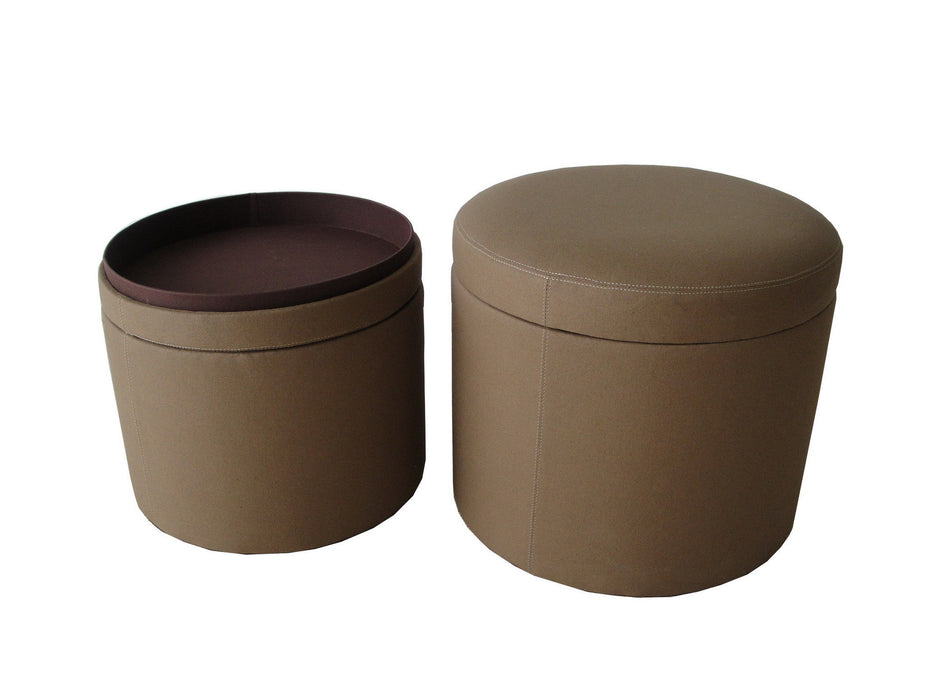 Faux Leather Round Storage Ottoman - Tan