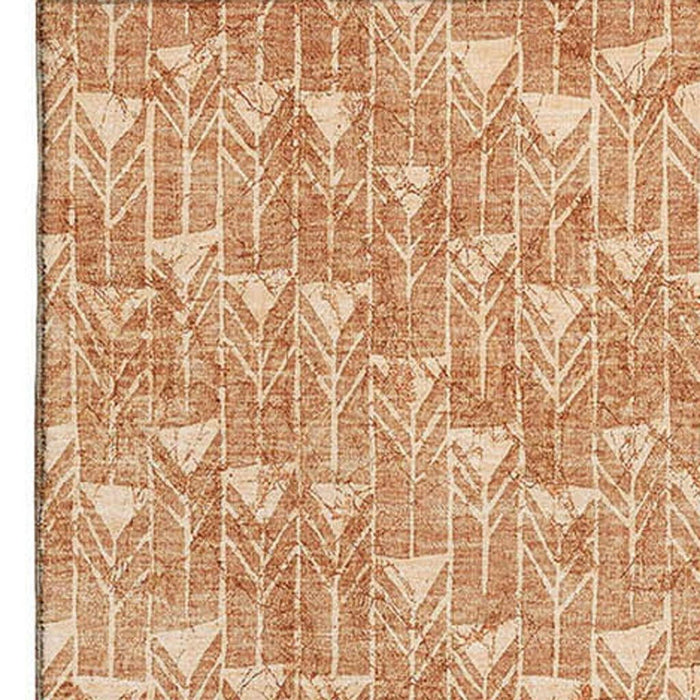 8' X 10' Geometric Washable Area Rug With UV Protection (647114) - Salmon / Ivory