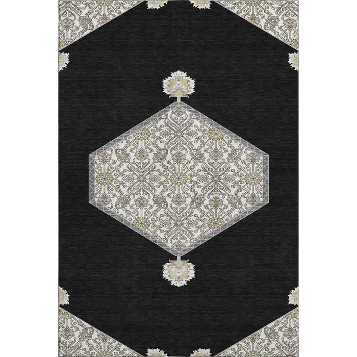 10' X 14' Oriental Washable Area Rug With UV Protection (679336) - Black / Ivory / Gold