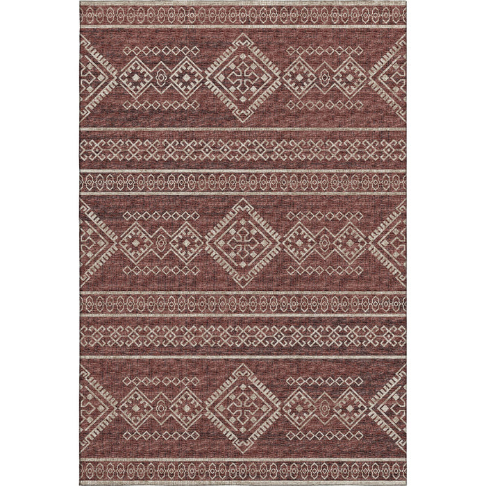 8' X 10' Tribal Washable Area Rug With UV Protection - Burnt Sienna And Ivory