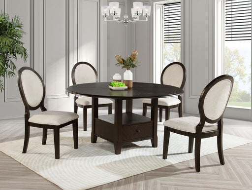 Dark cocoa Twyla 5-piece round wood dining table set with chairs, showcasing the CoasterEveryday furniture design.