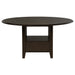 Dark cocoa Twyla 60-inch round dining table with built-in drawer, showcasing smooth wooden surface and sturdy legs.