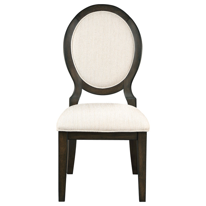 Set of two Twyla oval back dining side chairs by CoasterEssence in dark cocoa finish, showcasing the elegant furniture design.