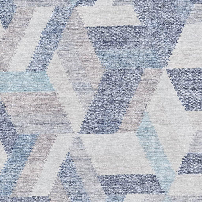 10' X 14' Geometric Washable Area Rug With UV Protection (692454) - Denim Blue / Ivory / Gray
