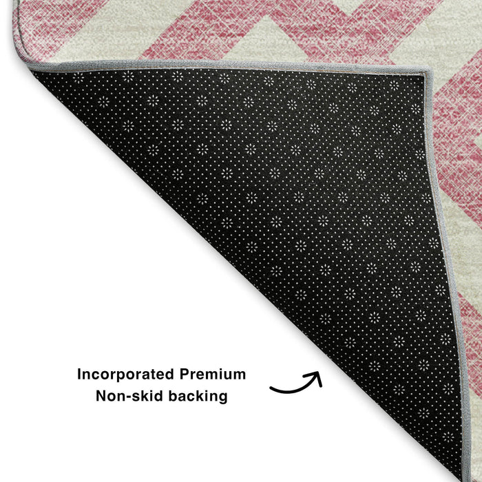 10' X 14' Geometric Washable Area Rug With UV Protection (652407) - Pink / Ivory