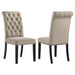 Set of two CoasterEssence Alana velvet upholstered dining side chairs in sand color, with cushioned seats and modern design.